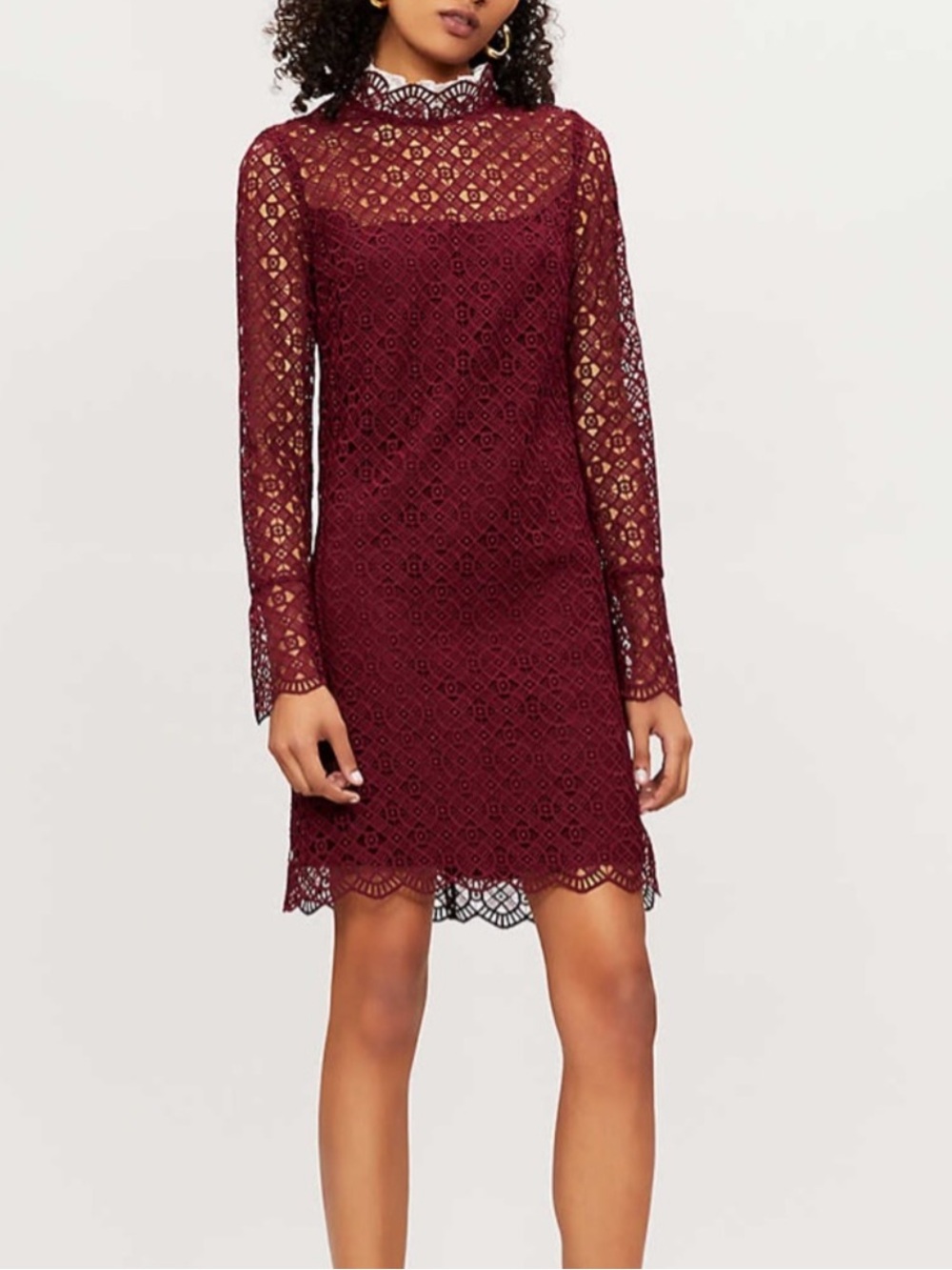 Sandro Paris Helian Burgundy Lace Collar Shift Dress